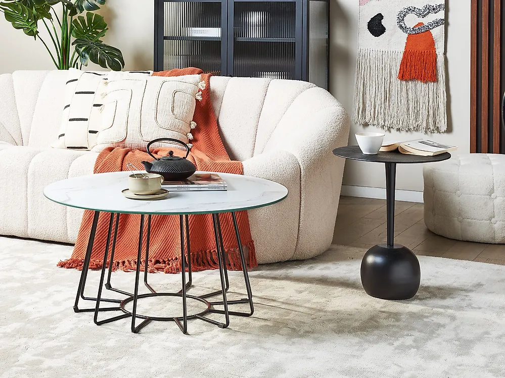 Coffee Table BERNIE Tempered Glass White Marble_1184635