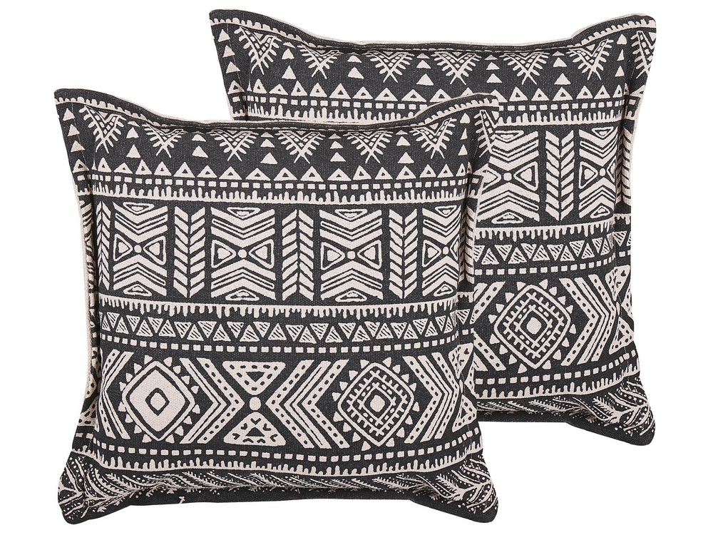 Set of 2 Cotton Cushions Geometric Pattern 45 x 45 cm Black and Beige SIRVAN Beliani