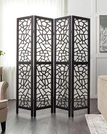 Wooden Folding 4 Panel Room Divider 170 x 163 cm Black PIANLARGO