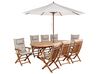 Ensemble de jardin 8 places en bois d'acacia avec parasol et coussins taupe MAUI II_926963