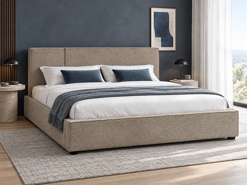 Lit avec sommier Bouclé MIRANDE 180 x 200 cm Taupe_1178978