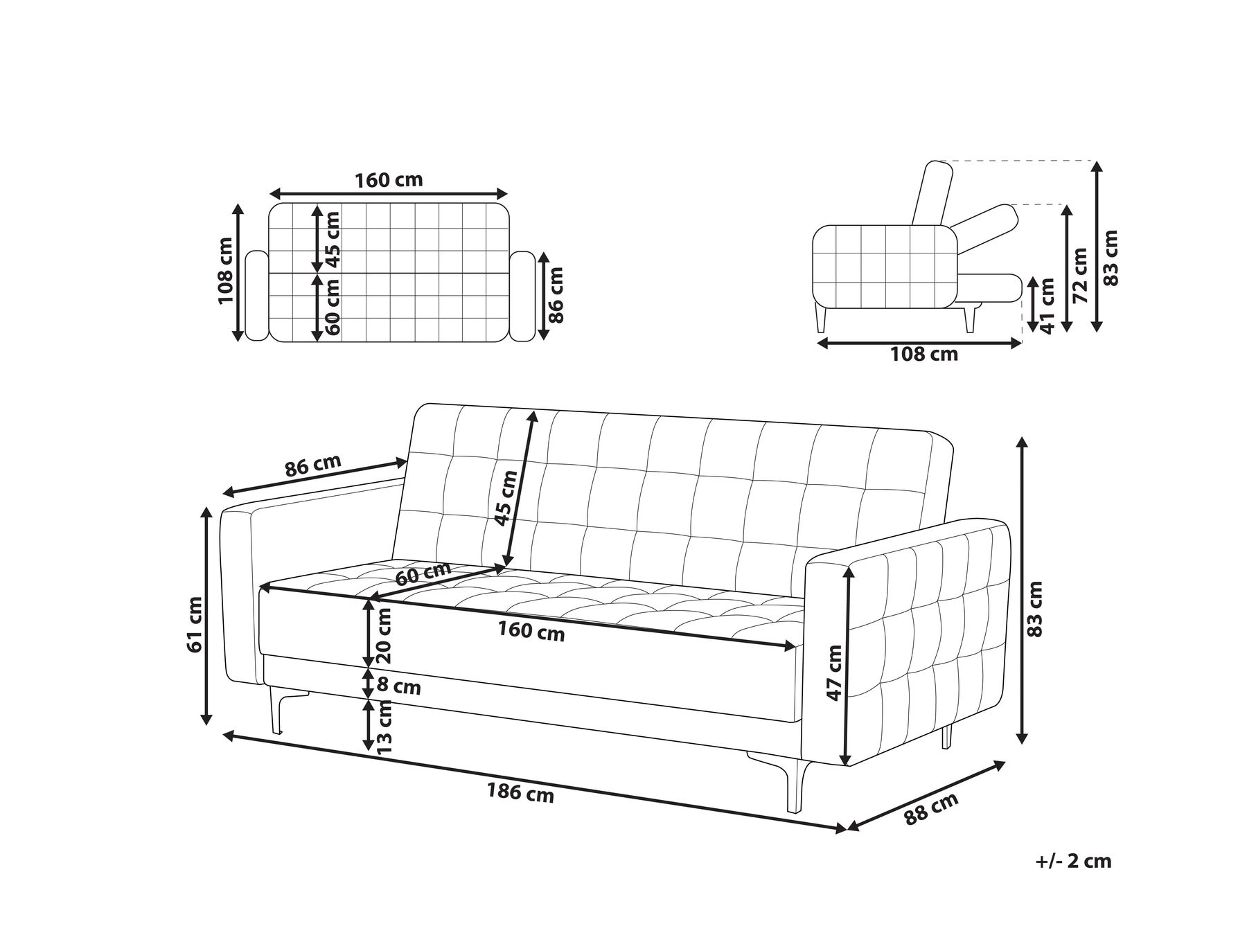 3 Seater Boucle Sofa Bed White ABERDEEN_959006