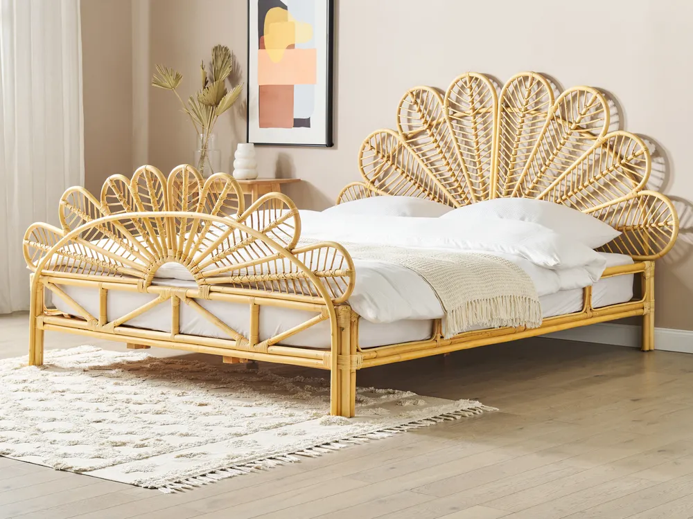 Łóżko Rattan FLORENTINE 180 x 200 cm Jasnobrązowy