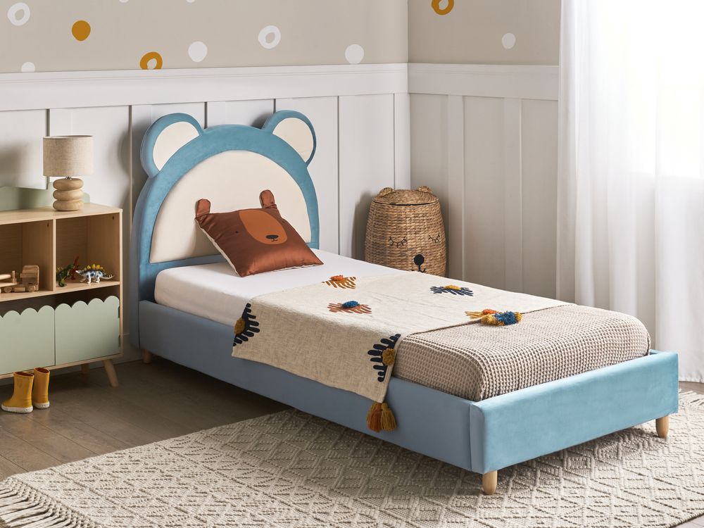 Kinderbett Teddybär Samtstoff MAILLES 90 x 200 cm Blau