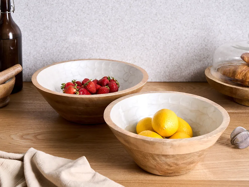 Set of 2 Bowls ARISH Mango Wood Brown/ White_1187118