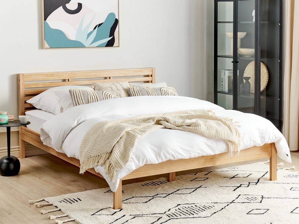 Bed Pine Wood CARNAC 160 x 200 cm (EU King Size) Light Brown