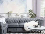 Corner Sofa 6 Seater CHESTERFIELD Fabric Grey Right Hand_706666