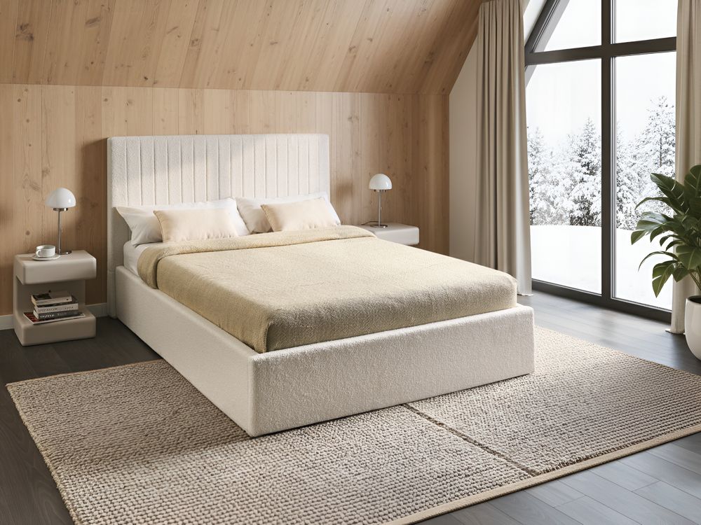 Bett mit Stauraum VION Bouclé Cremeweiß 140 x 200 cm