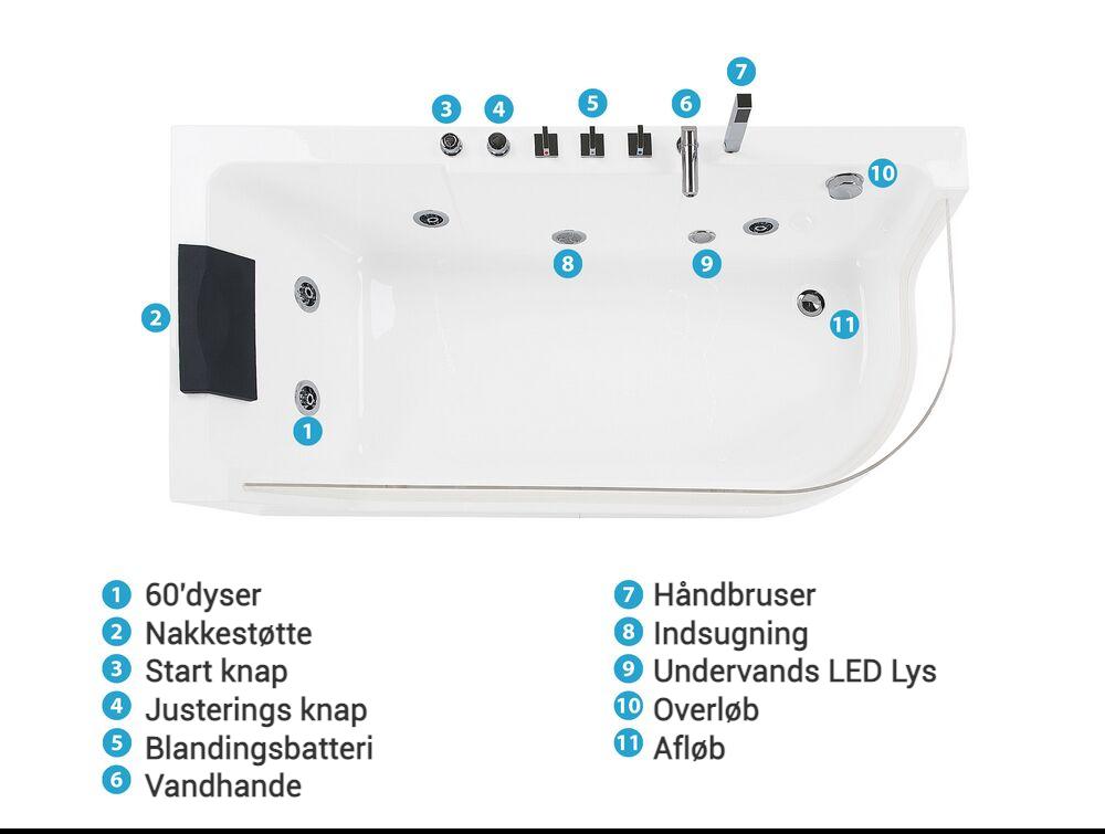 Hjørne-boblebad med LED ACUARIO 170 x 80 cm Hvid Højrevendt_798412