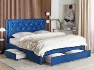 Bed with Storage Drawers LIEVIN Velvet Navy Blue 180 x 200 cm (EU Super King)_858005