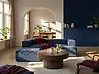 Canapé d'angle modulable 2 places ARDAL avec ottoman Velours côtelé Bleu foncé Côté gauche