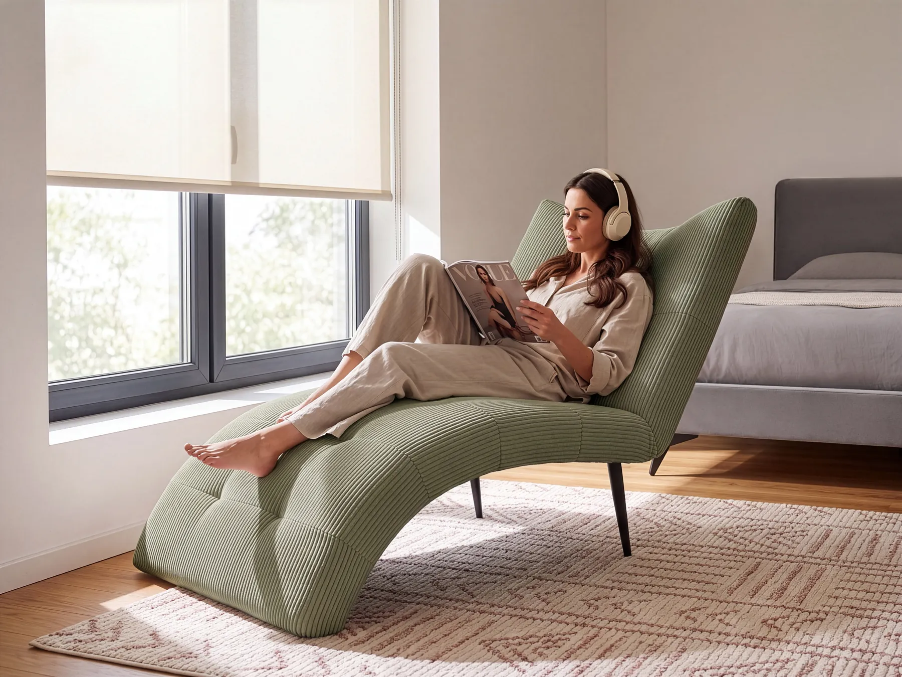 Chaise longue QUILLY Velluto a coste Verde_1095967