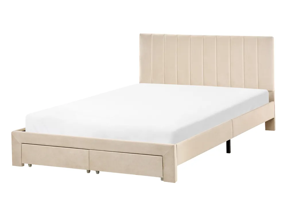 Bett mit Schubladen LONZAC Samtstoff Beige 140 x 200 cm_1014629