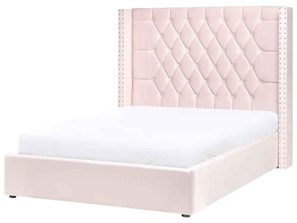 Lit ottoman LUBBON Velours Rose pastel 140 x 200 cm_833869