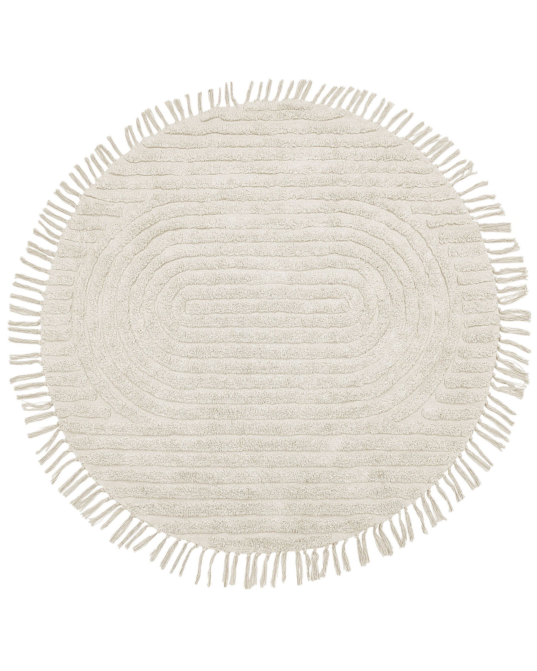 Round Cotton Area Rug ⌀ 140 cm Beige HALFETI | Beliani.co.uk