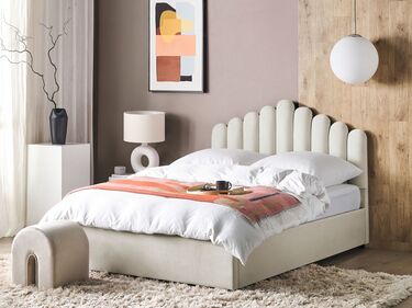 Velvet EU King Size Ottoman Bed Off White VINCENNES