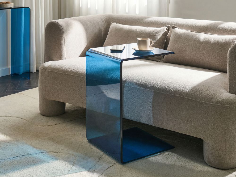 Mesa auxiliar LOURDES Vidrio templado Azul