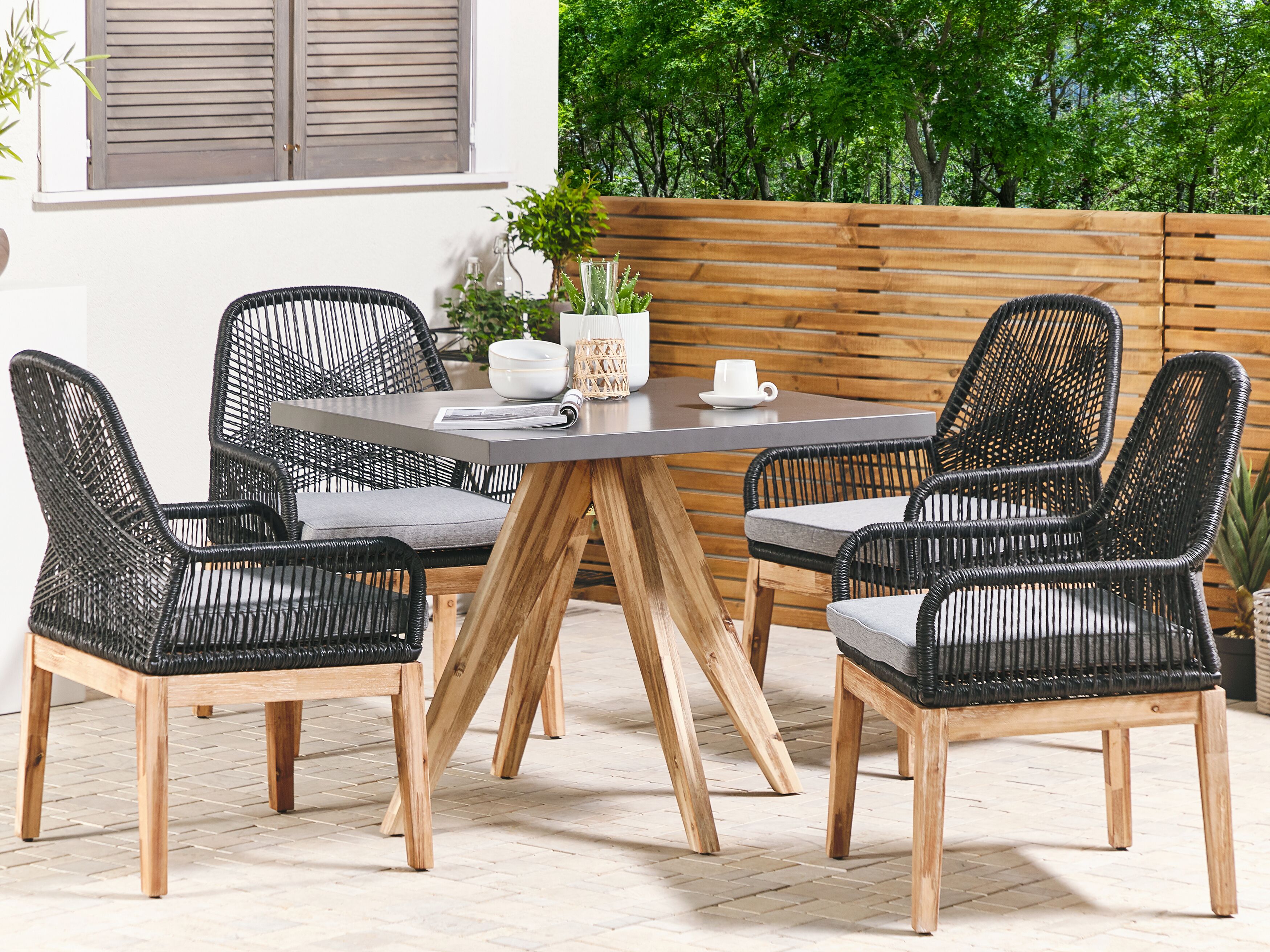 Garden Dining Set 4 Seater OLBIA with Cushions Concrete Black | Beliani ...