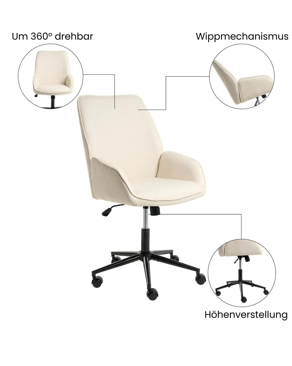 Bürostuhl CASTILE Kunstleinen Cremeweiss_1072503