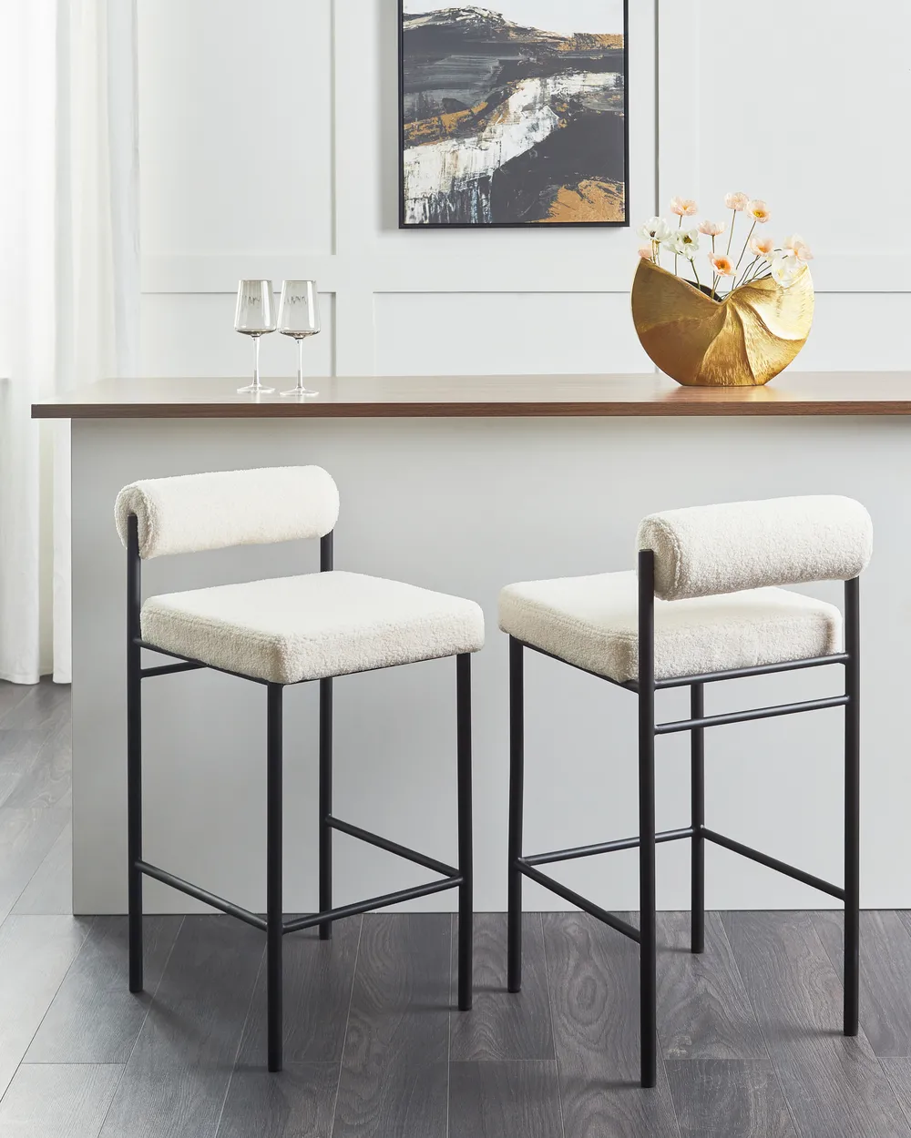 Set of Bar Chairs AMAYA Boucle Off-White - Main Image