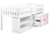 Wooden Kids Mid Sleeper Bed with Storage EU Single Size White and Pink SUSVILLE_935507