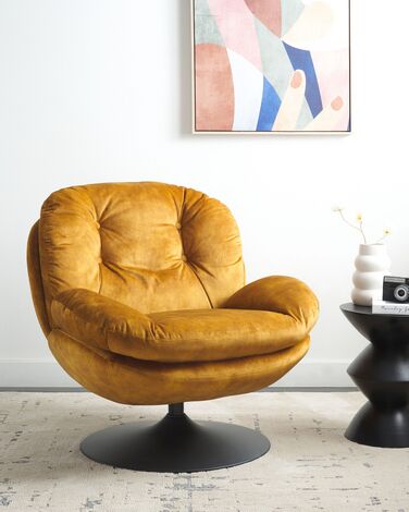 Velvet Swivel Armchair Yellow NOLVIK