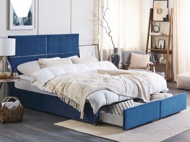 Velvet EU King Size Ottoman Bed with Drawers Blue VERNOYES