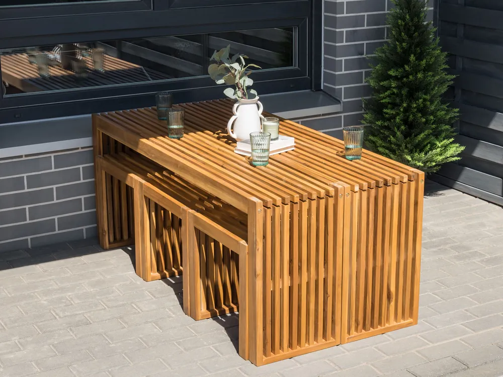 Garden Dining Set with Benches and Stools 6 Seater BELLANO Acacia Wood Brown_921986