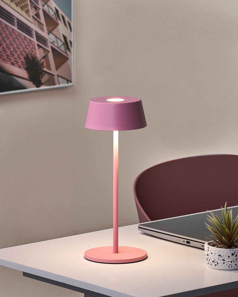 Lampada da tavolo senza fili a LED GUDER con dimmer Metallo Rosa