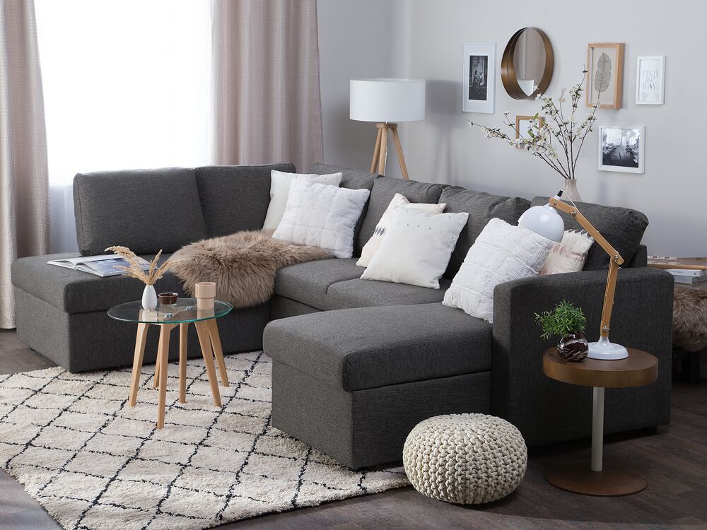 U-formet sovesofa KARRABO med opbevaring Mørkegrå