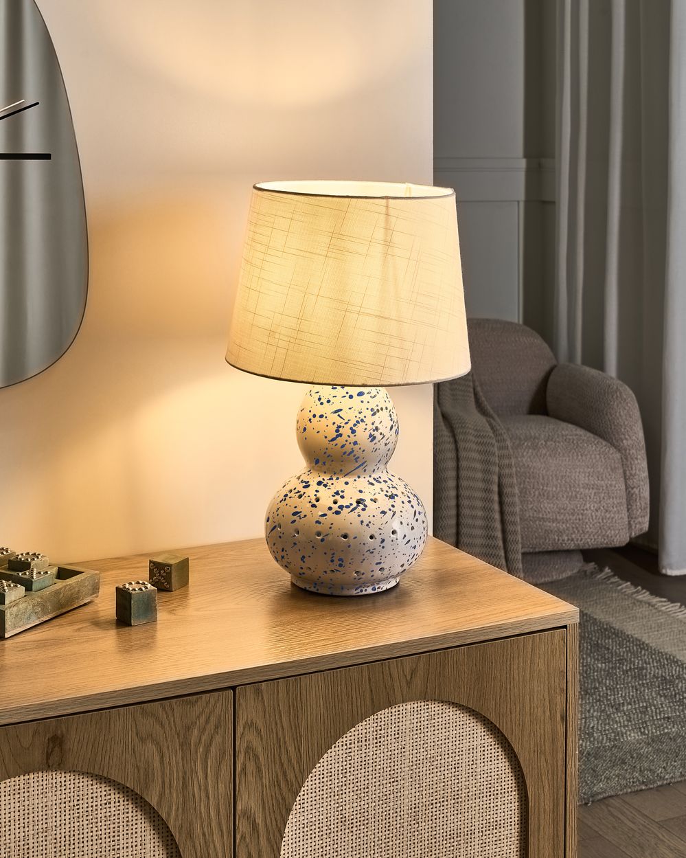 Tischlampe MACAL Keramik Weiß / Blau