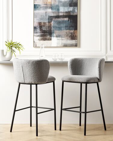 Set of 2 Boucle Bar Chairs Grey MINA