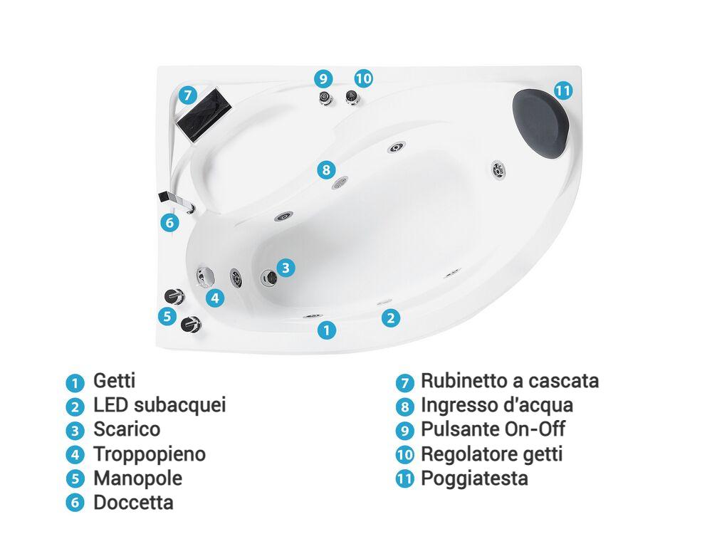 Vasca idromassaggio angolare con LED NEIVA 150 x 100 cm Bianco Lato destro_796693