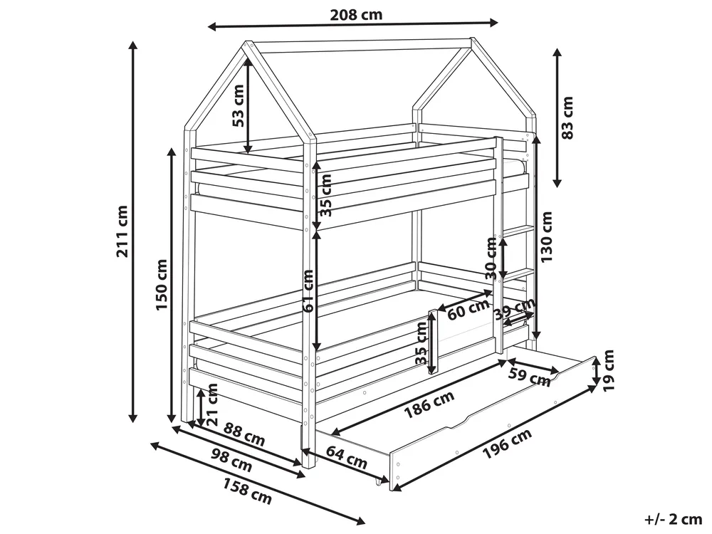 Bunk Bed with Drawers GIRGOLS Pine Wood Light Brown 90 x 200 cm (EU Single) with Storage_968097