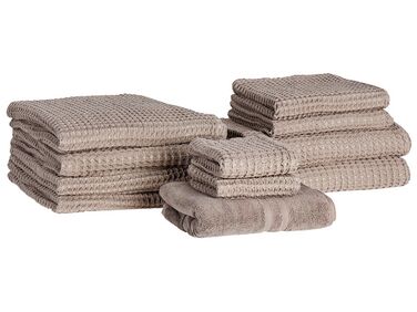 Set of 11 Cotton Towels Taupe AREORA