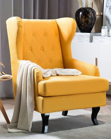 Fabric Wingback Chair Yellow ALTA