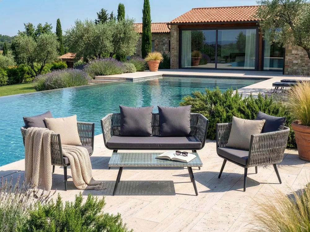 Garden Lounge Set with Table 4 Seater RAGUSA PE Rattan Grey_1149611