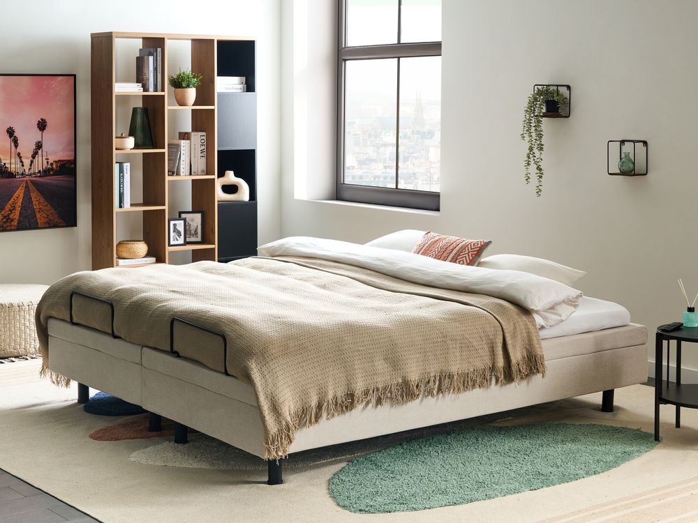 Adjustable Bed without Headboard Fabric CASTELLAN 180 x 200 cm (EU Super King) Light Beige