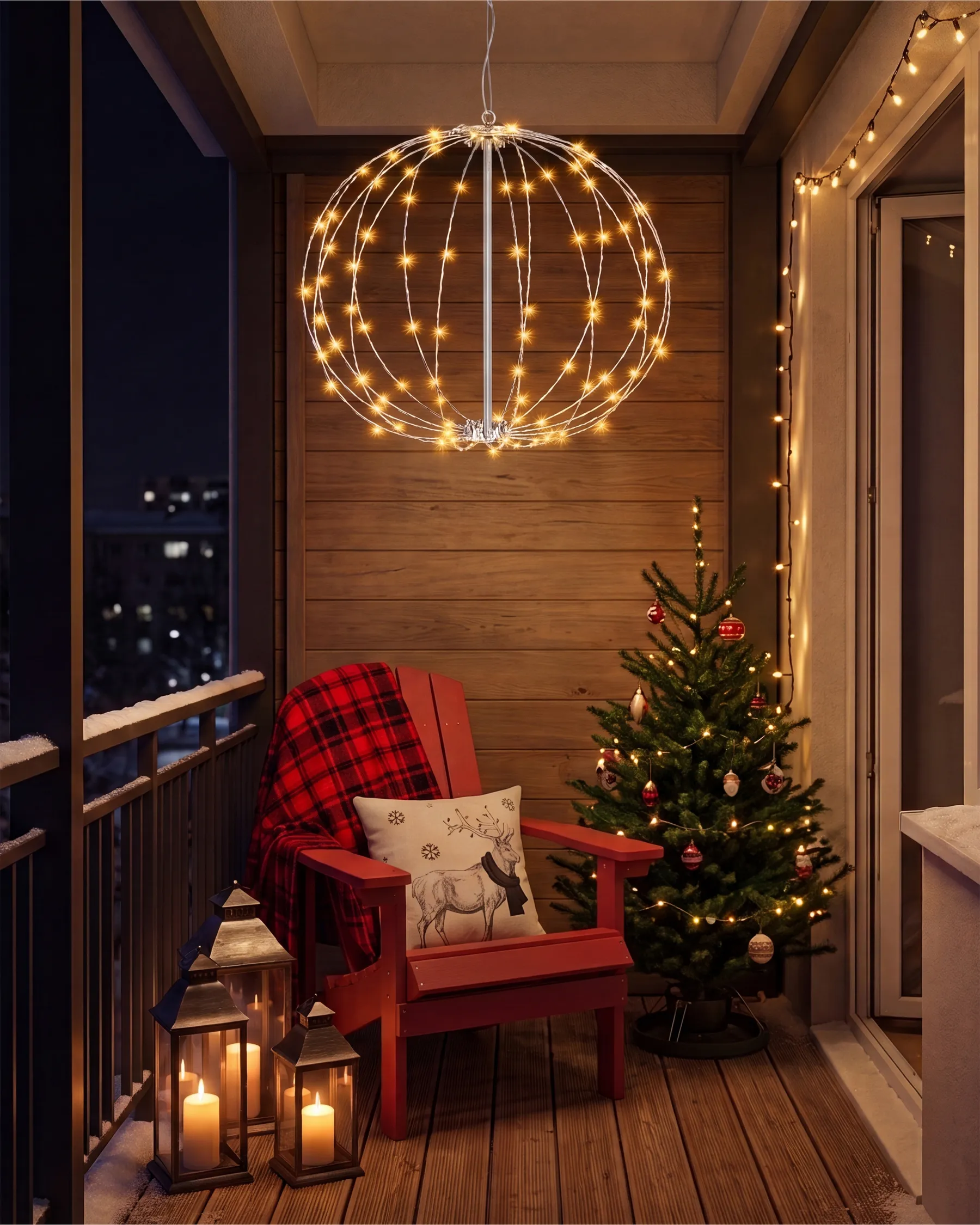 Decorazione da appendere all'aperto LED HOSFOS 42 cm Palla di Natale Argento_950380