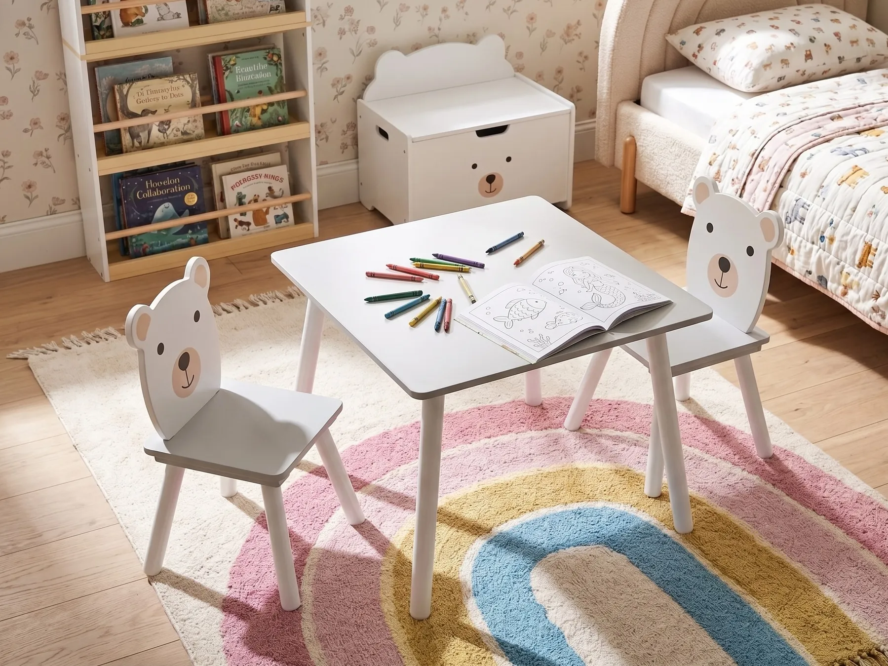 Tavolo per bambini con sedie MIMILI Bianco_1116426