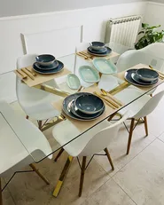 Dining Table CORA Gold 160 cm 90 cm Tempered Glass_923611