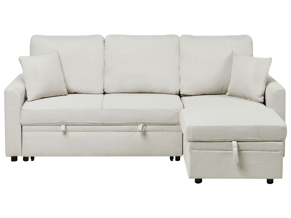 Sofá cama esquinero 3 plazas NASSJO Lino sintético Blanco crema Izquierda