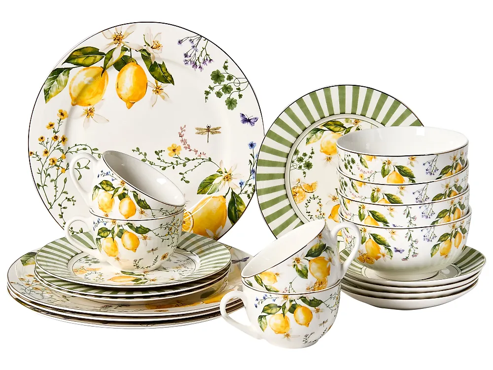 Zastawa stołowa 20-częściowa LEMONGRASS Porcelana Biały/zielony