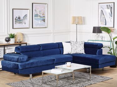 Left Hand Corner Velvet Sofa Navy Blue NORREA