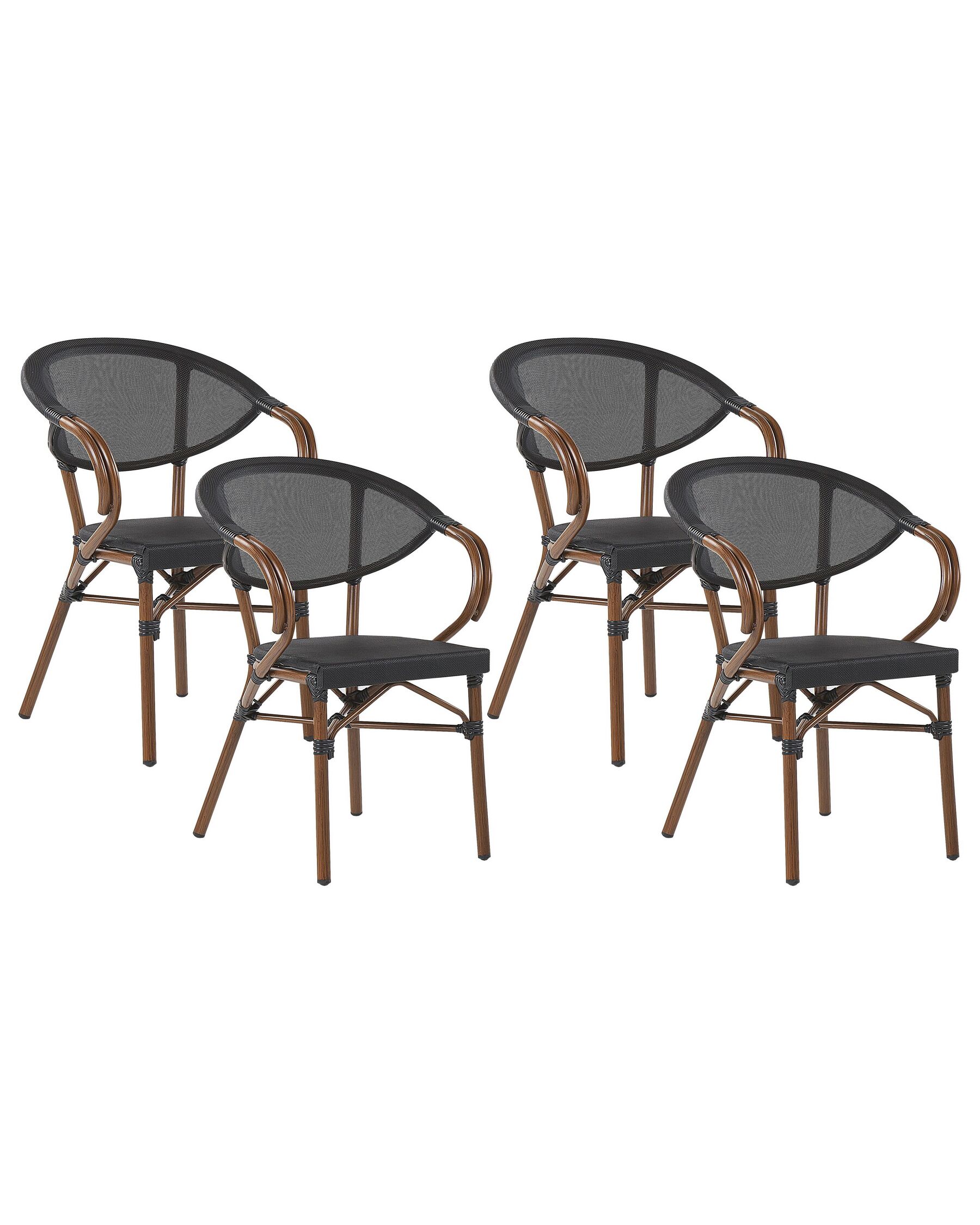 Set di 4 sedie da giardino nero e legno scuro CASPRI_799043