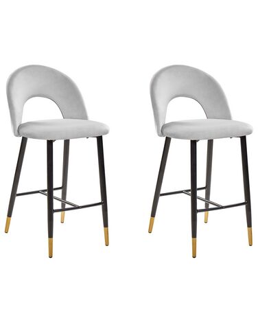 Conjunto de 2 sillas de bar de terciopelo gris/negro/dorado FALTON
