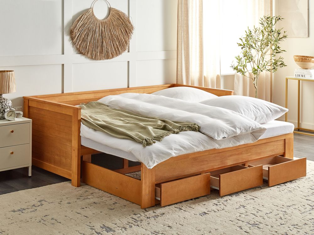 Daybed Wood CAHORS 90 x 200 cm EU Single Light Wood Beliani