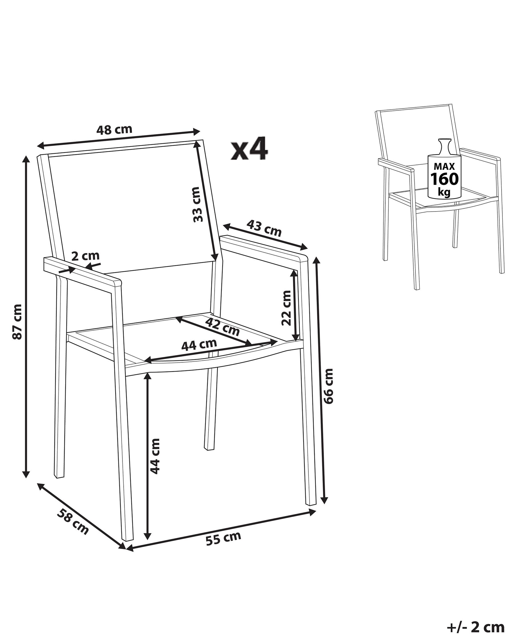 Set of 4 Garden Chairs GROSSETO Stainless Steel White_818411