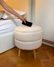 Stołek ze schowkiem OKATON Boucle Biały_1124227