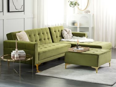 Left Hand Velvet Corner Sofa Green ABERDEEN